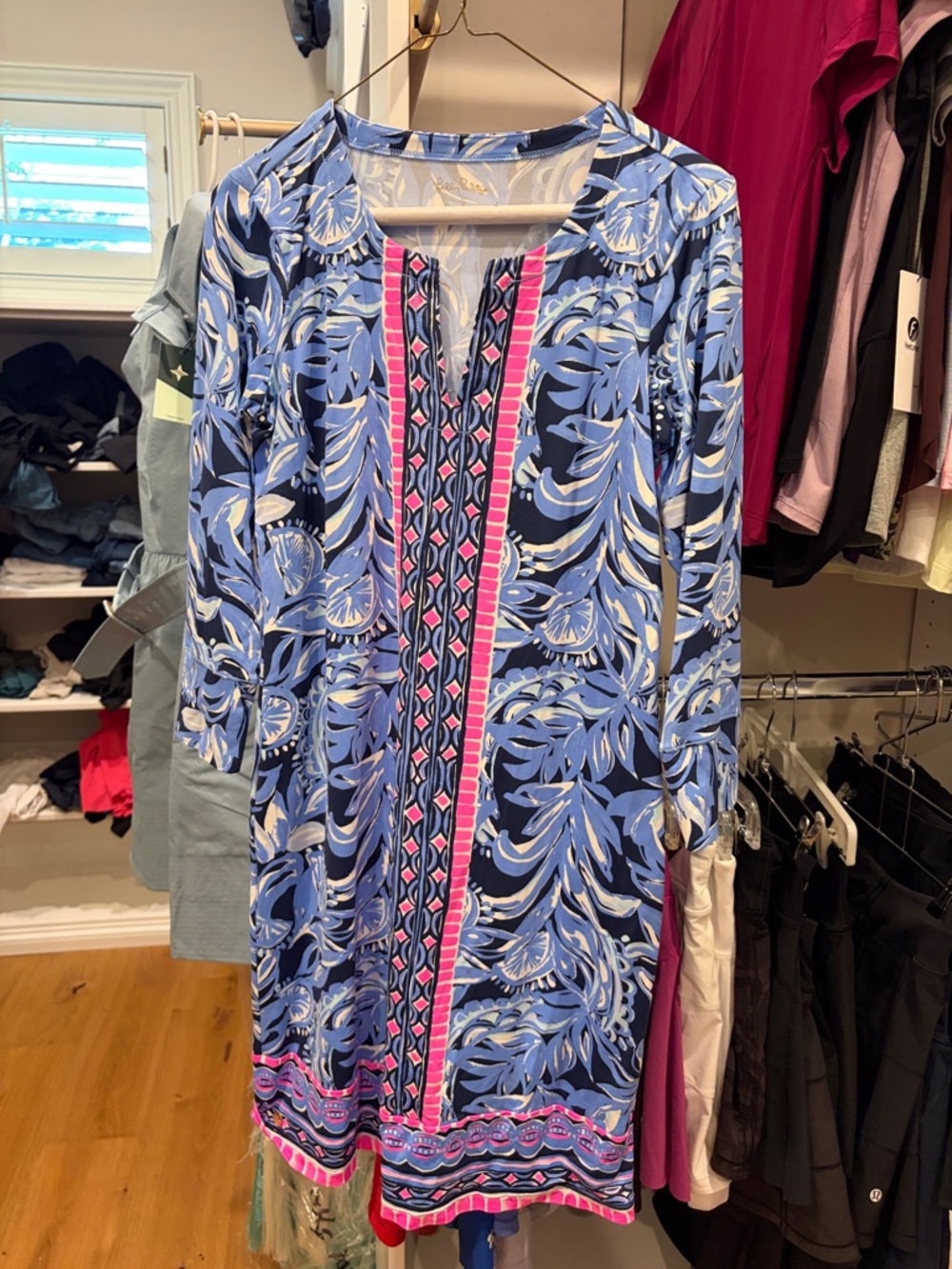 Lilly Pulitzer Blue Floral Tunic Dress with Pink Trim